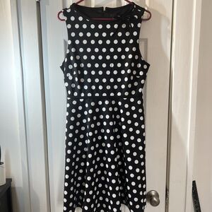 Alexia Admor Ida Fit & Flare Dress Black White Polka Dot Crewneck Pockets Size M